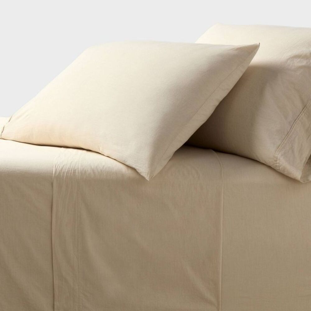 Open Box - Threshold - Queen Organic Percale Sheet Set Khaki Malange - Th Beige